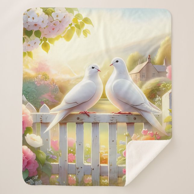 Couverture Sherpa White Doves Cottage Garden (Devant)