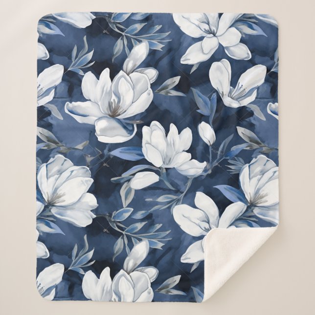 Couverture Sherpa White Magnolia Motif sur l'arrière - plan de minui (Devant)