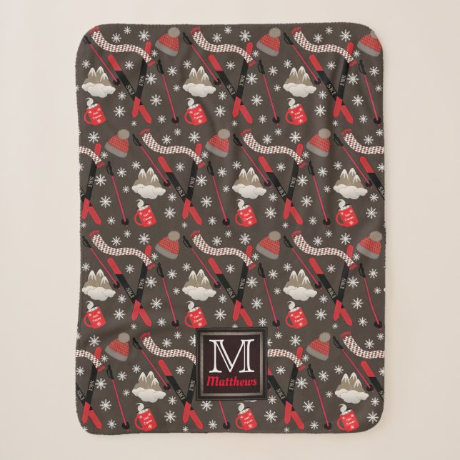 Couverture Sherpa WI-Internter Mountain Ski Trip Thème Motif Monogra (Devant)