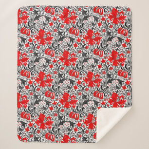 Couverture Sherpa William Morris Iris et Lily, noir, blanc et rouge