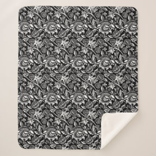 Couverture Sherpa William Morris Sunflower, noir, blanc et gris