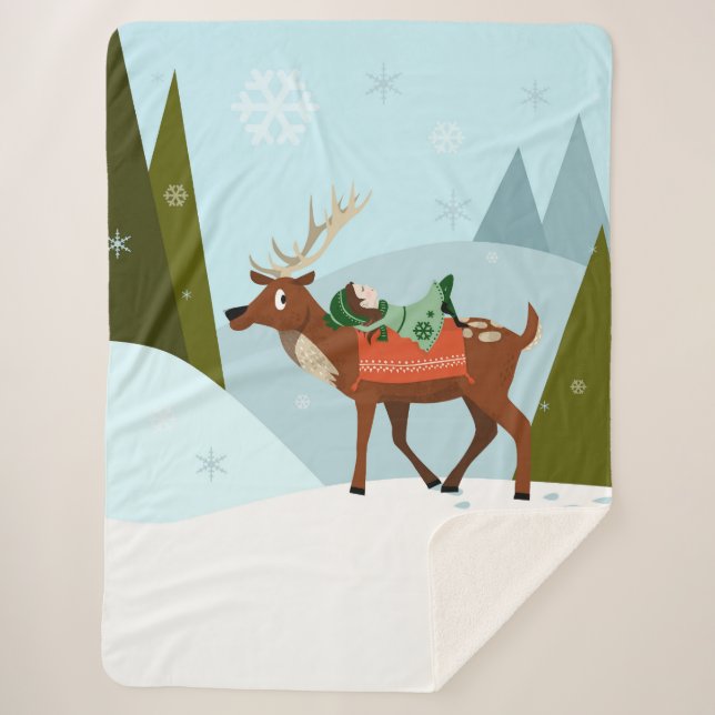 Couverture Sherpa Winter deand onze in snow Christmas tale fun art (Devant)