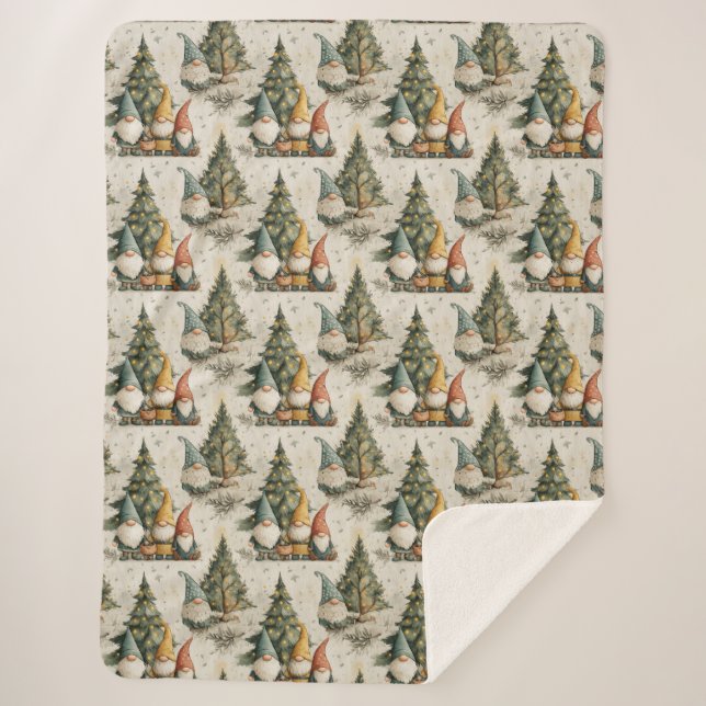 Couverture Sherpa Winter Gnomes With Lit Christmas Tree (Devant)