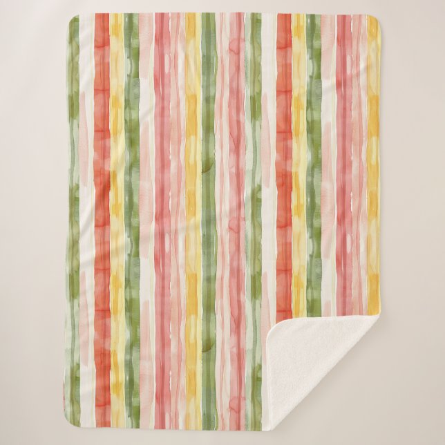 Couverture Sherpa Yellow Green Pink Orange Stripes  (Devant)