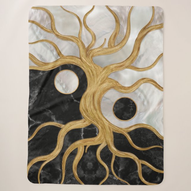 Couverture Sherpa Yin Yang Tree of life - Marbles and Gold (Devant)