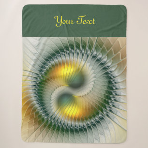 Couverture Sherpa Yin Yang Vert Jaune Abstrait Art Fractal Texte
