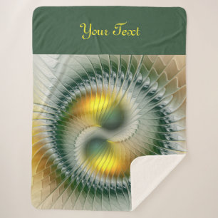 Couverture Sherpa Yin Yang Vert Jaune Abstrait Fractal Art Texte