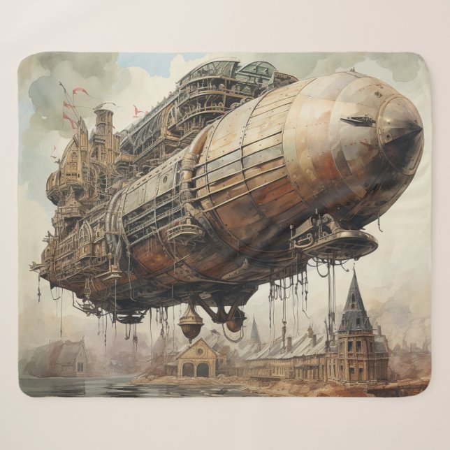 Couverture Sherpa Zeppelin Steampunk vintage (2) (Devant (Horizontal))