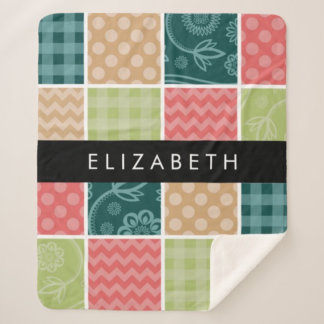 Couverture Sherpa Zigzag, Chevron, En vichy, Pois, Votre Nom (Devant)