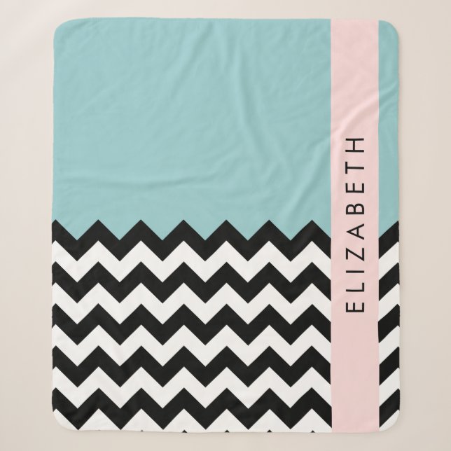 Couverture Sherpa Zigzag noir et blanc, Chevron, Bleu, Votre nom (Devant)
