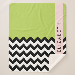 Couverture Sherpa Zigzag noir et blanc, Chevron, Vert, Votre nom