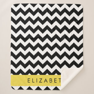Couverture Sherpa Zigzag noir et blanc, Motif Chevron, Votre nom