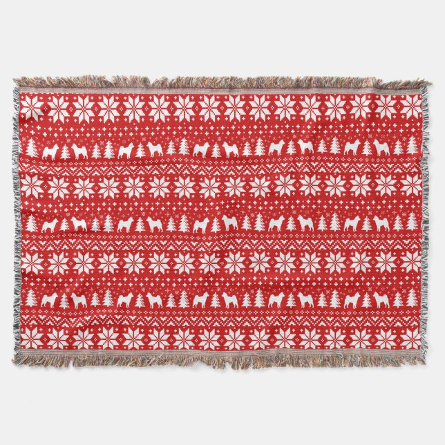Couverture Shiba Inu Silhouettes Motif de Noël (Devant)