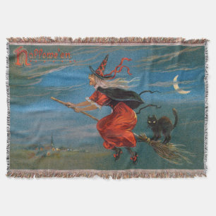 Couverture Sorcière volant avec chat noir la nuit d'Halloween