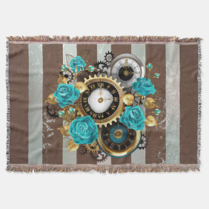 Couverture Steampunk Clock and Turquoise Roses on Striped