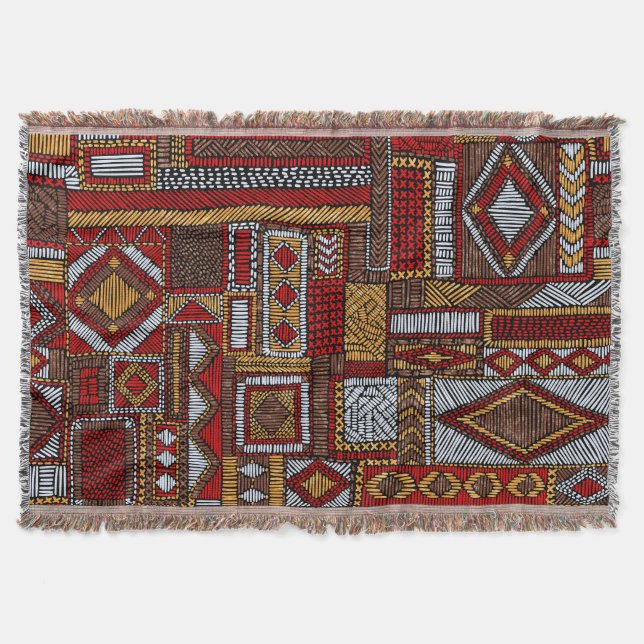 Couverture Style Patchwork Impression ethnique brodée (Devant)
