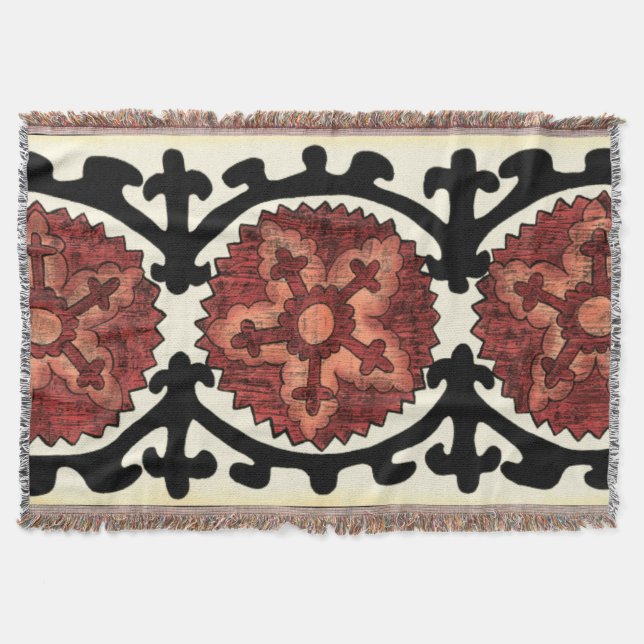 Couverture Style Suzani Motif Floral Décoratif (Devant)
