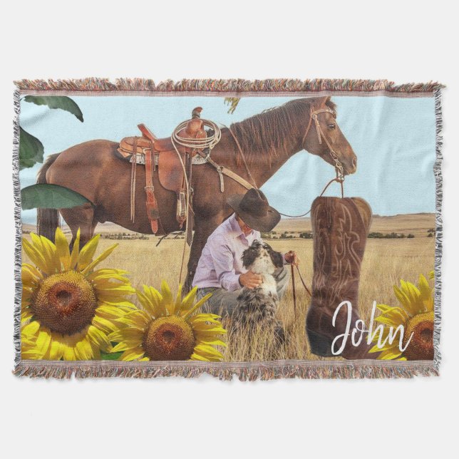 Couverture Sunflower Cowboy Horse Jeter Blanket (Devant)