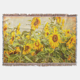 Couverture Sunflower Field Green Yellow Vintage Country Art