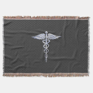Couverture Symbole Médicale Chrome Caduceus Fibre de carbone 