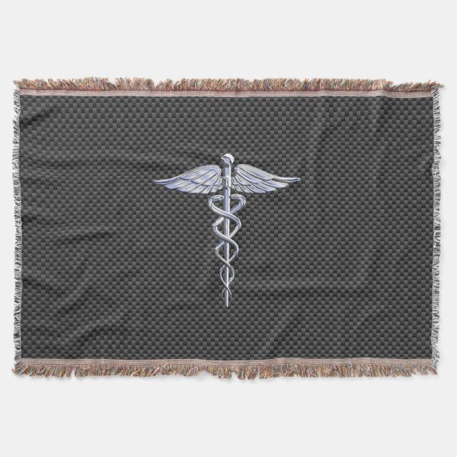 Couverture Symbole Médicale Chrome Caduceus Fibre de carbone  (Devant)