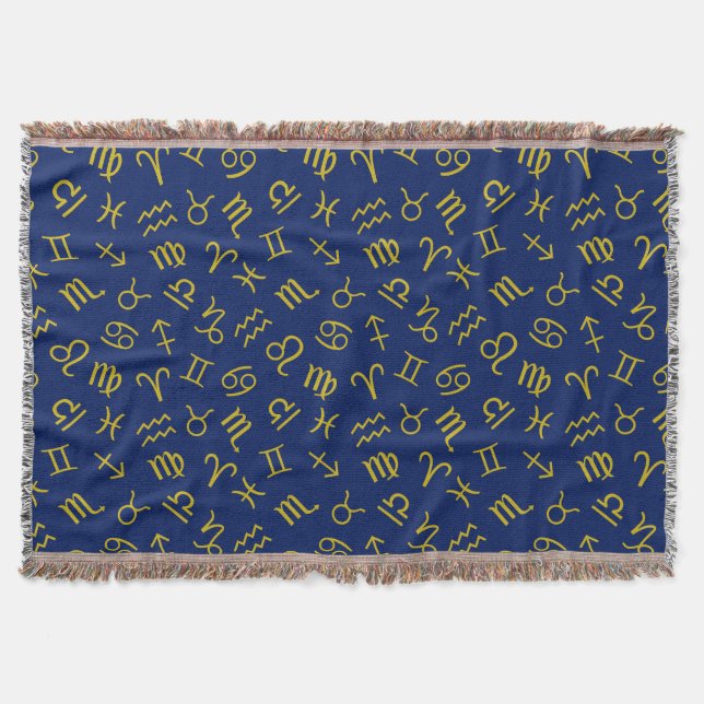 Couverture Symboles des signes d'astrologie Motif Gold+Dk Blu (Devant)