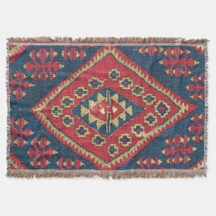 Couverture Tapis Kilim Turc Antique Rouge Bleu