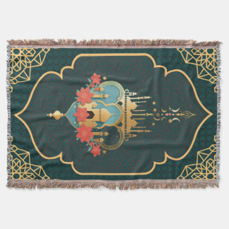 Couverture Tapis Mihrab Géométrique Or et Sarcelle pour la Ma