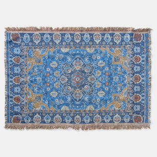 Couverture Tapis persan turc bleu oriental antique