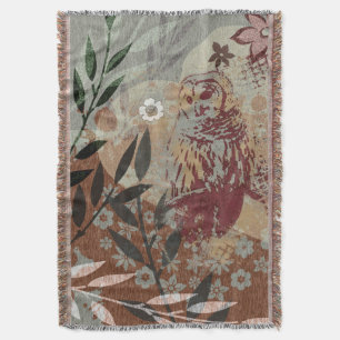 Couverture Tapisserie Style Chouette Feuille Fleur Collage
