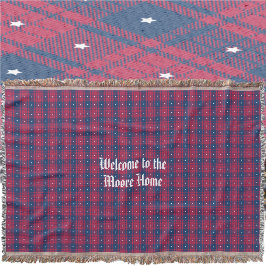 Couverture Tartan - Patriotique - Bleu Rouge Étoiles Blanches