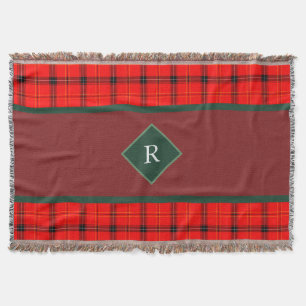 Couverture Tartelan de Noël rouge et vert patiné Monogramme