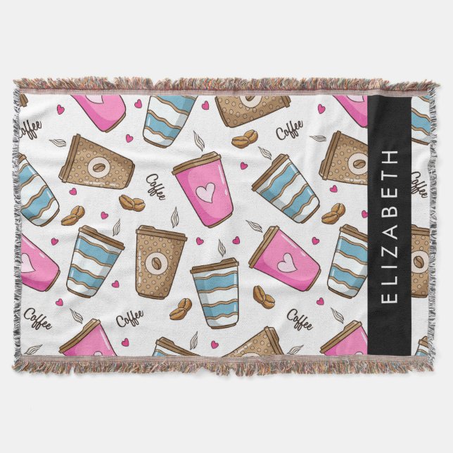 Couverture Tasses À Café, Haricots À Café, Coeurs, Votre Nom (Devant)