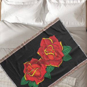 Couverture Tatouage de roses traditionnelles rouges gras noir