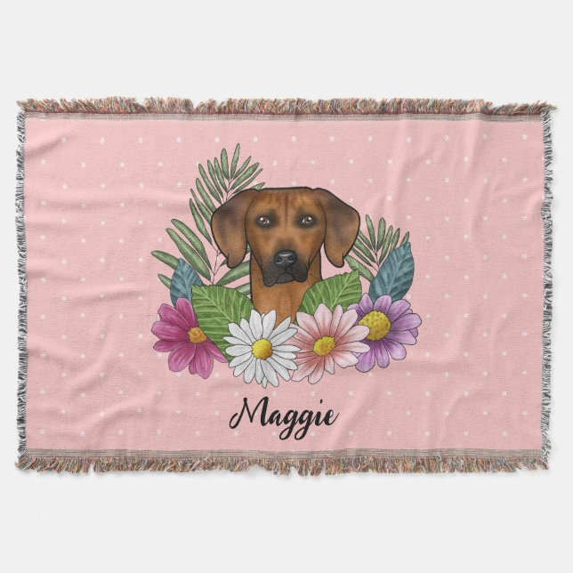 Couverture Tête de chien Ridgeback de Rhodésie Florales d'été (Devant)