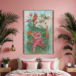 Couverture Tigre rose et perroquet dans la jungle tropicale |