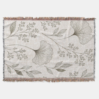 Couverture tissée botanique vintage Ginkgo
