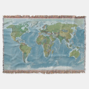 Couverture tissée de carte du monde - tons de la