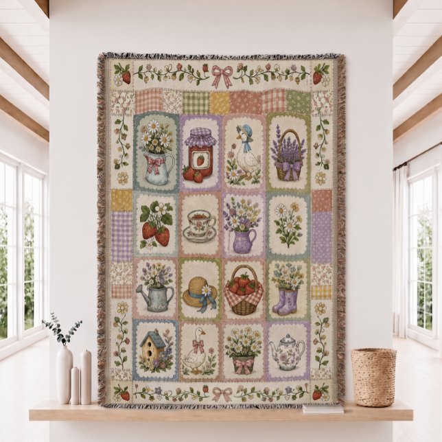 Couverture tissée en patchwork d'oie fraise (Créateur téléchargé)