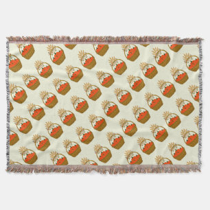 Couverture tissée🍂 Panier de Citrouilles et Blé d'Automne