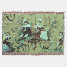 Toile vintage française verte Toile victorienne Fl