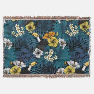 Couverture Toucans et flore tropicale, bleu, jaune, orange