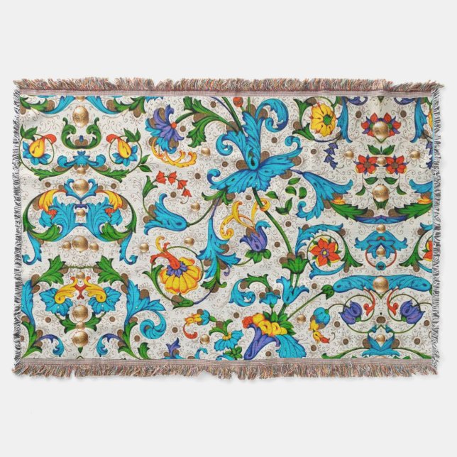 COUVERTURE TOURBILLONS FLORAUX BLEUS DE LA RENAISSANCE FLOREN (Devant)