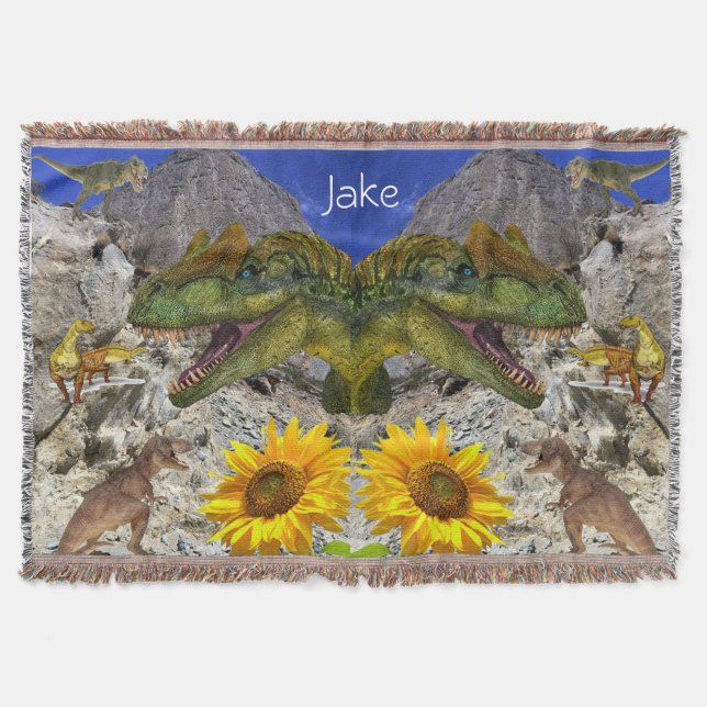 Couverture Tournesol Floral Dinosaure Lève Blanche (Devant)