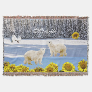 Couverture Tournesol Floral Ours Polaire Lancer Blanche