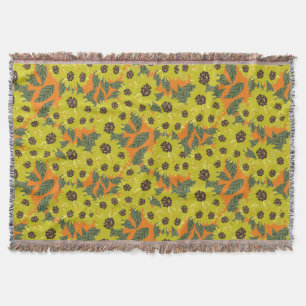 Couverture Tournesol Main Tiré Floral Vert Jaune Orange