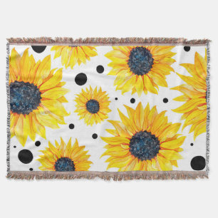Couverture Tournesols Jaunes sur Fond Blanc Motif