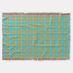 Couverture Trellis Turquoise et Orange Retro Lance Blanche