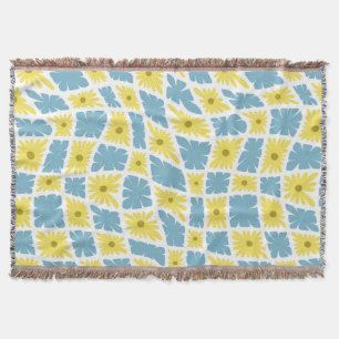 Couverture Trippy super Wavy 60s Flower Checks Jaune Bleu