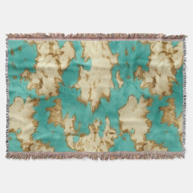 Couverture Turquoise Brown Cream Animal Cowhide Western (Devant)